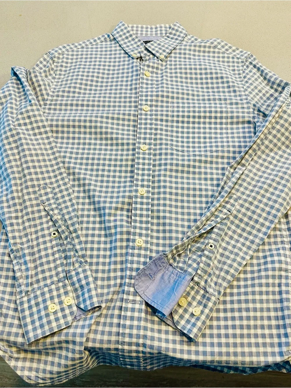 Banana Republic Light Blue and White Gingham Button-Down Shirt